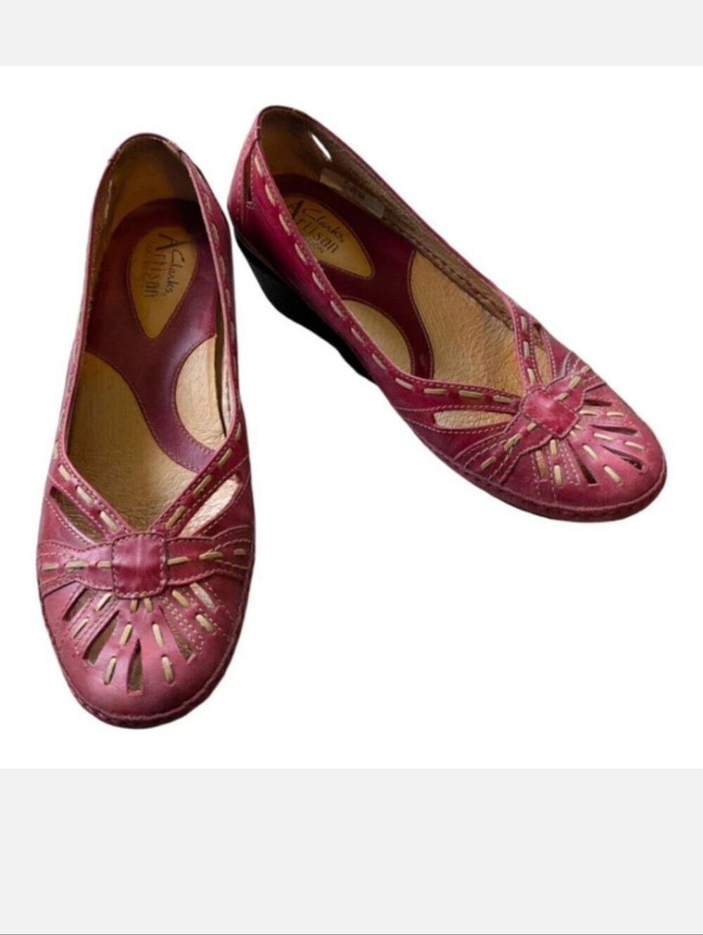 Clarks Artisan Collection Leather Red Cutout Slides  Sandals 6.5M